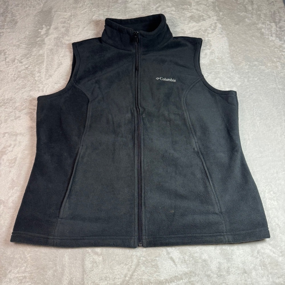 Columbia Womens Plus Size 1X Black Full Zip Fleece Vest Mock Neck Sleeveless
